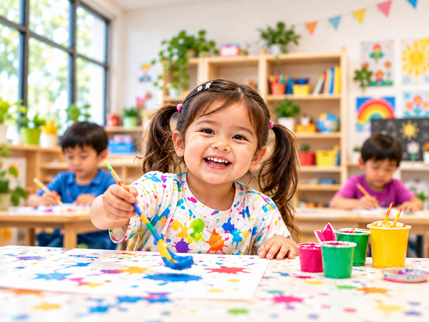 Child enjoying painting in a learning activity